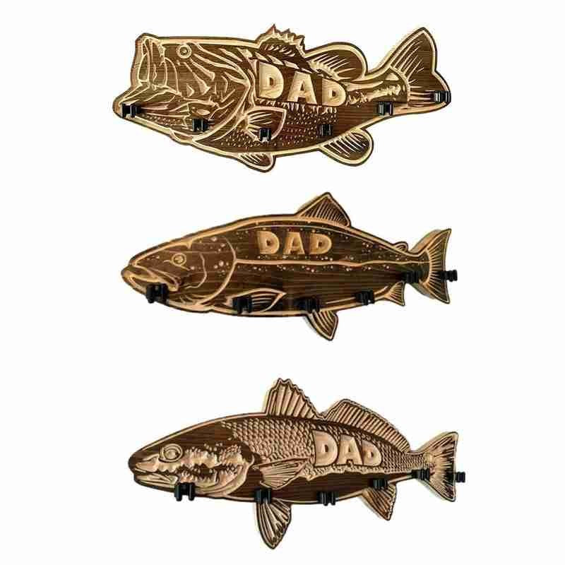 Wooden Wall Mounted Fishing Rod Holder For Father's Day Gift