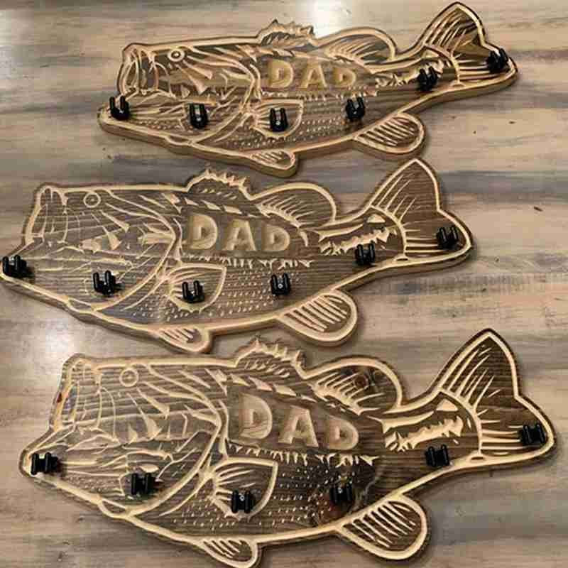 Wooden Wall Mounted Fishing Rod Holder For Father's Day Gift