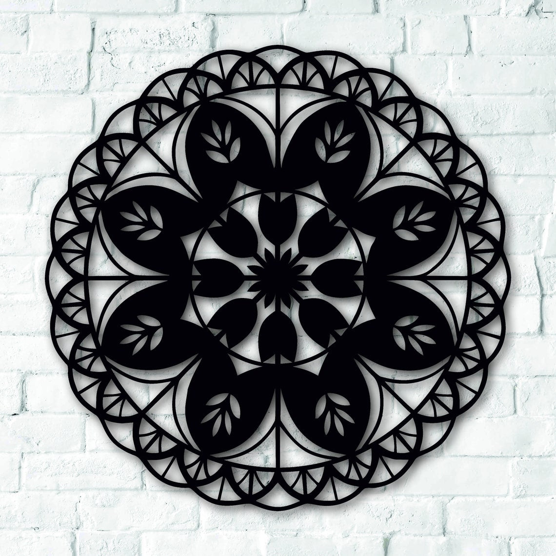 Black Mandala Flower Metal Wall Art