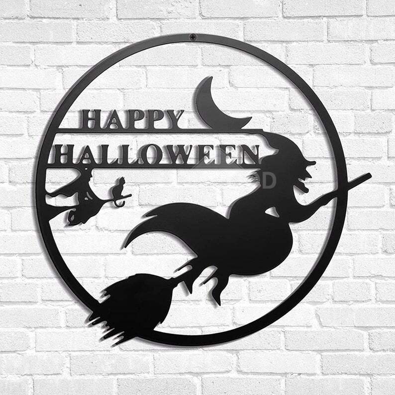 Moon Witch Metal Sign For Halloween Decoration