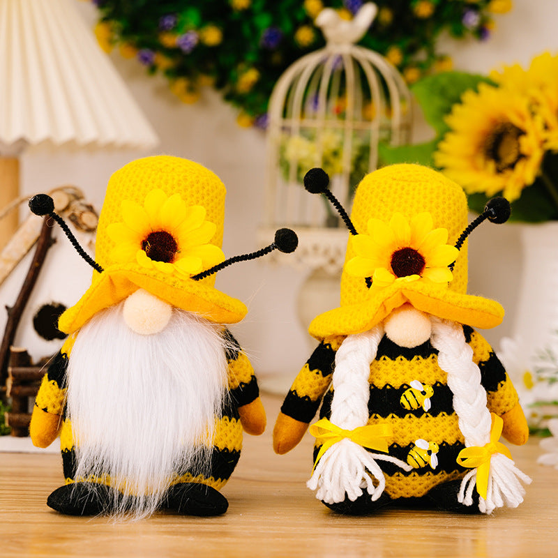 Honeybee sunflower knitting gnomes
