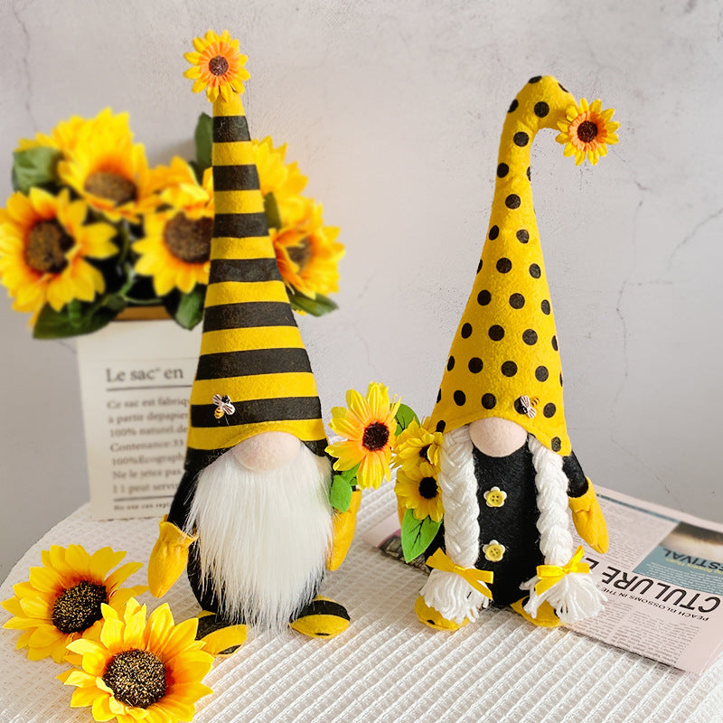 Bee polka dot striped sunflower long hat gnomes