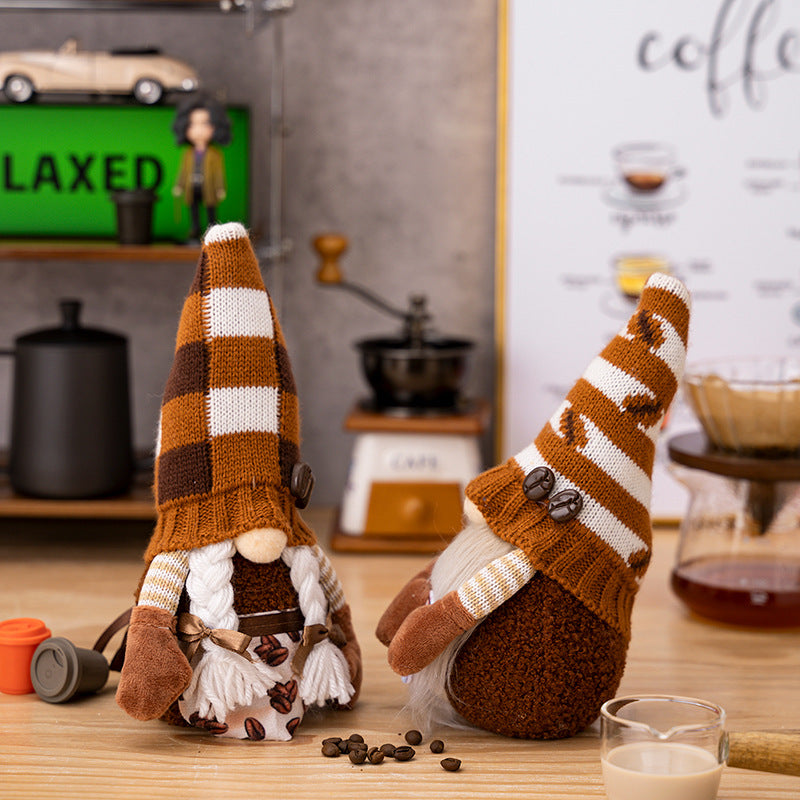 Knitted hat hugging coffee gnomes