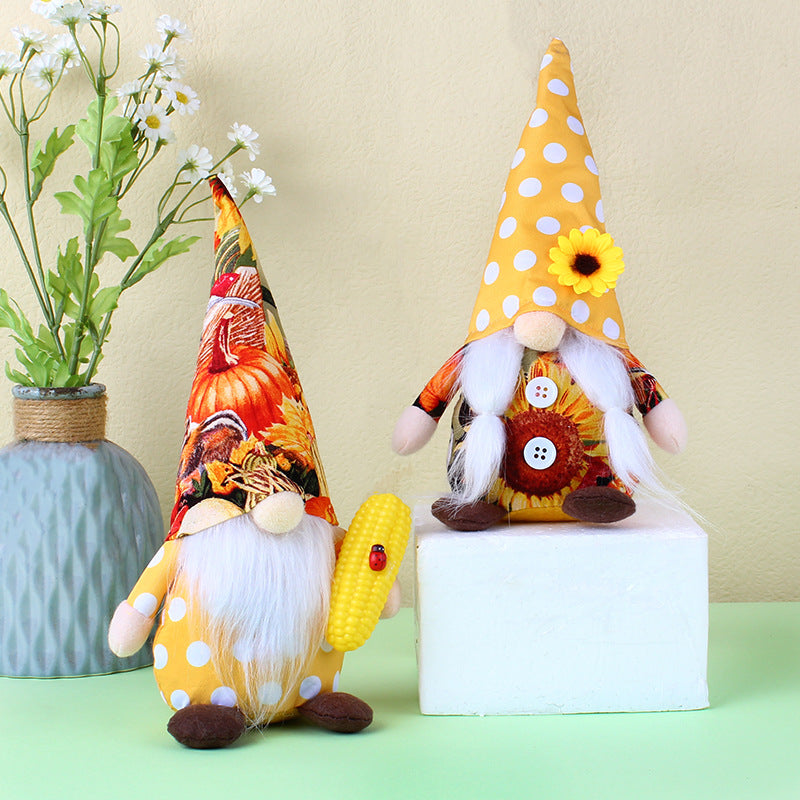 Harvest Festival Autumn Bright Gnomes With Corn and Sunflower