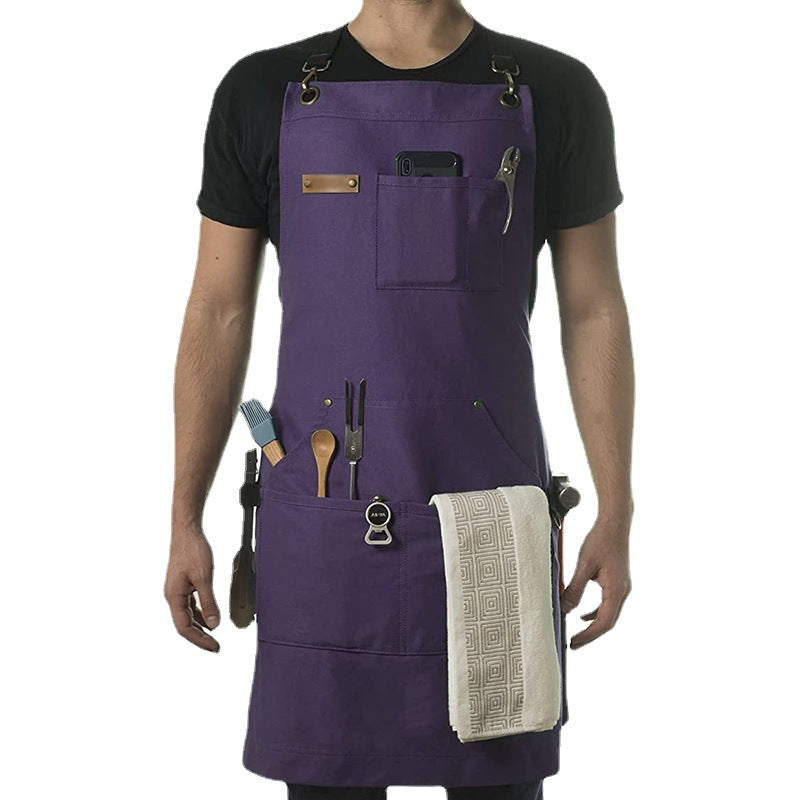 OOKGOOD Canvas Cotton Apron For Kitchen/Working/Coffee shop/ Barber With Multi-Pocket and Back Buckle