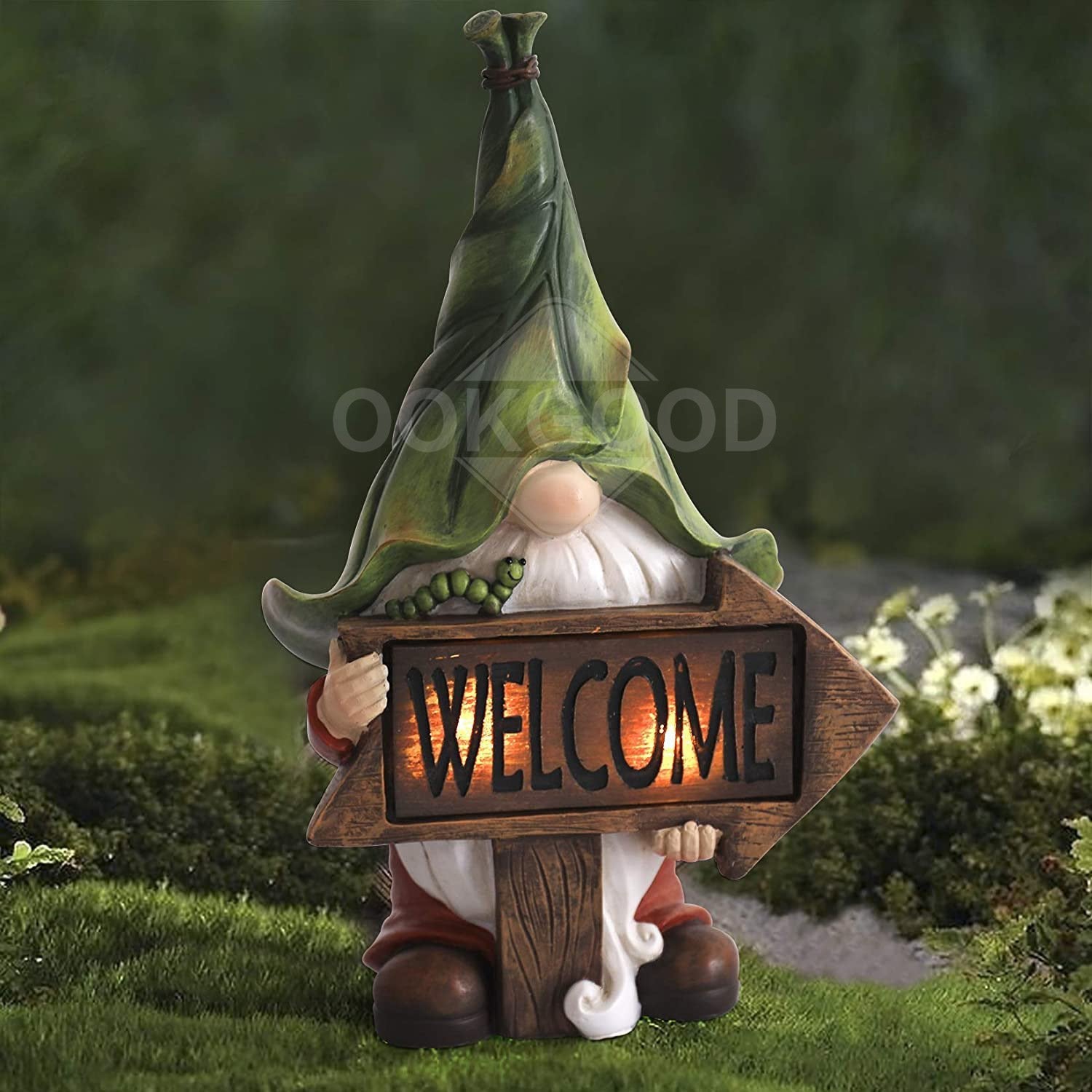 Lovely Garden Gnome Statue With Solar LED Lights For Outdoor Decoration