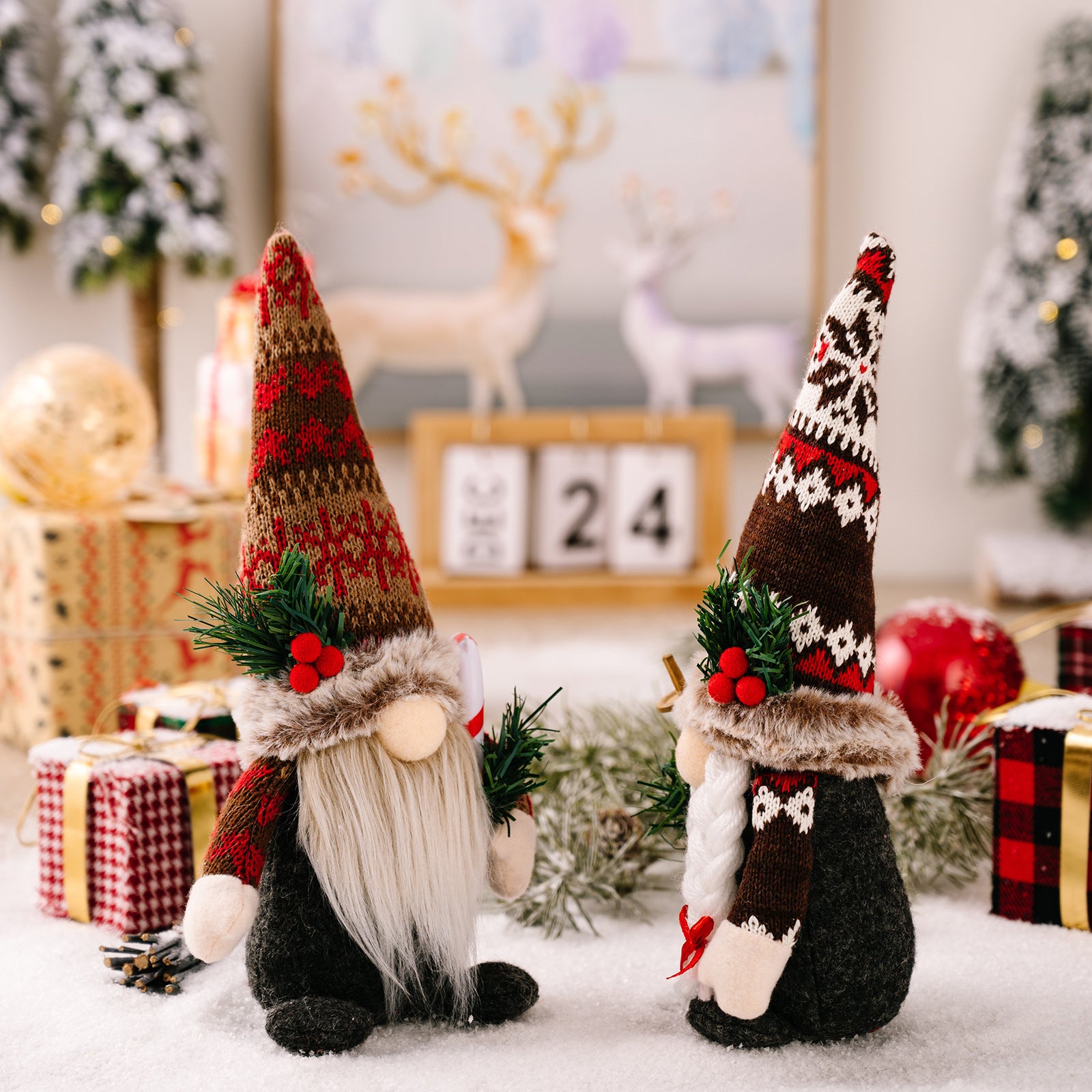 Christmas Knitted Pointed Hat Gnomes with Pine-Needle