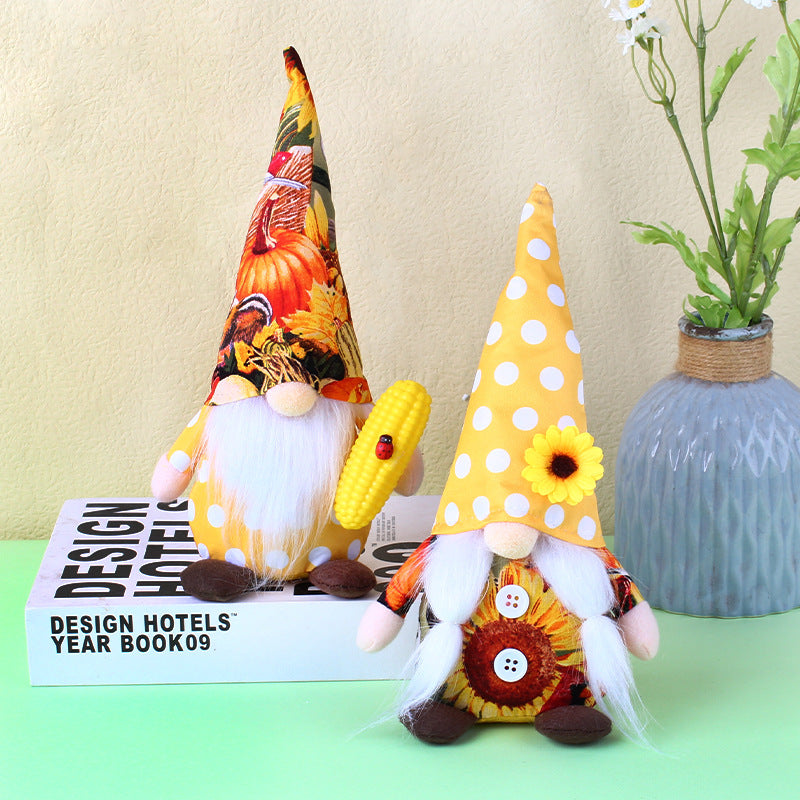 Harvest Festival Autumn Bright Gnomes With Corn and Sunflower