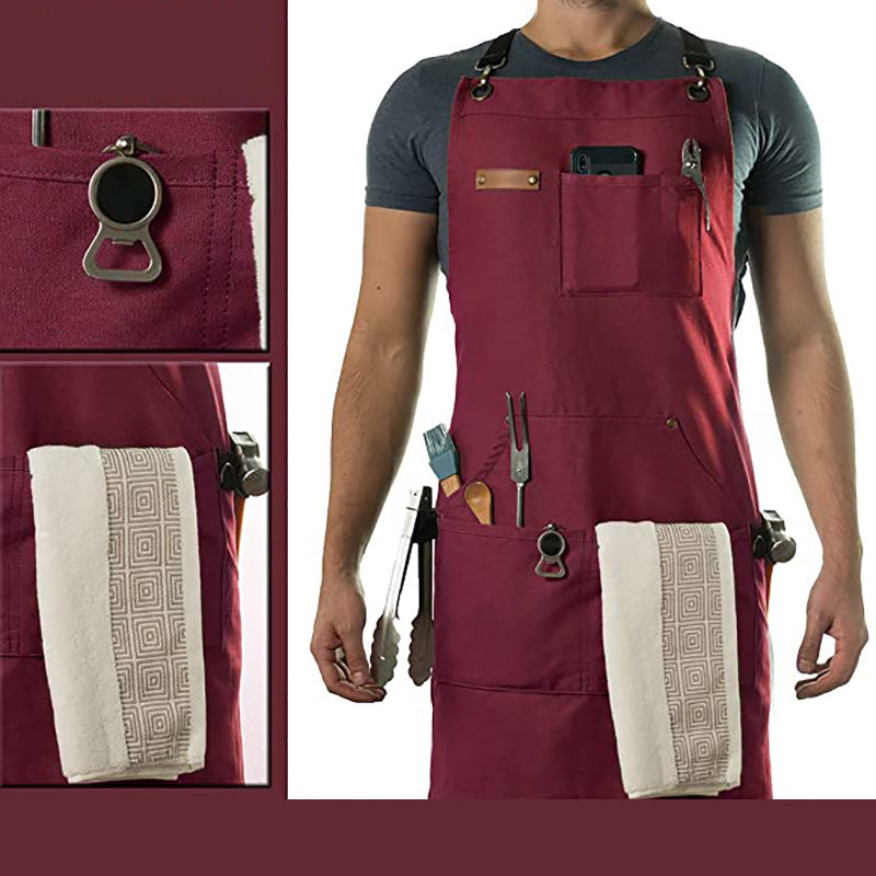 Canvas Cotton Apron For Kitchen/Working/Coffee shop/ Barber With Multi-Pocket and Back Buckle