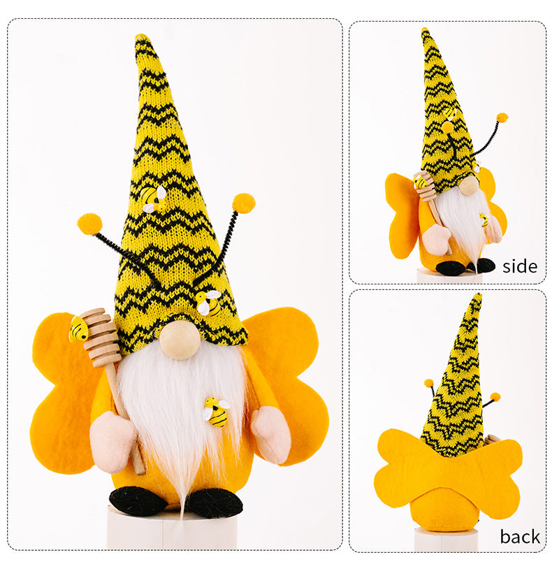 Spring Bee Gnomes Plaid Striped Hat with Winged and Antennas