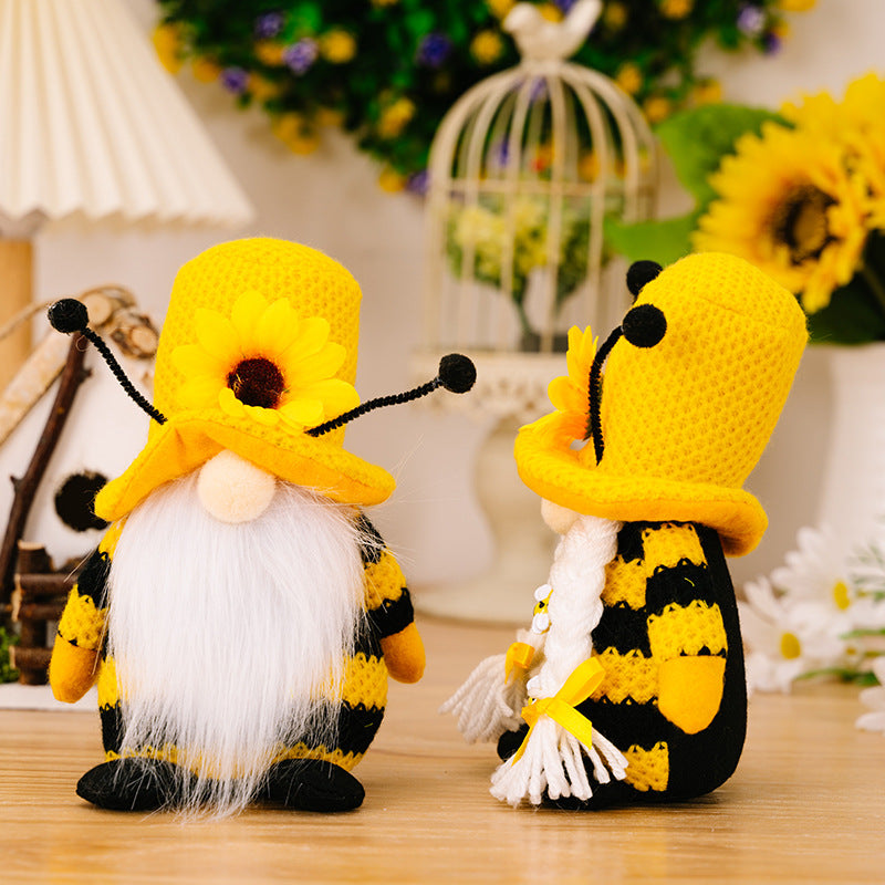 Honeybee sunflower knitting gnomes