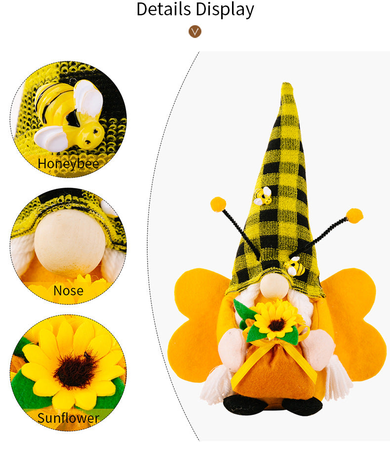 Spring Bee Gnomes Plaid Striped Hat with Winged and Antennas