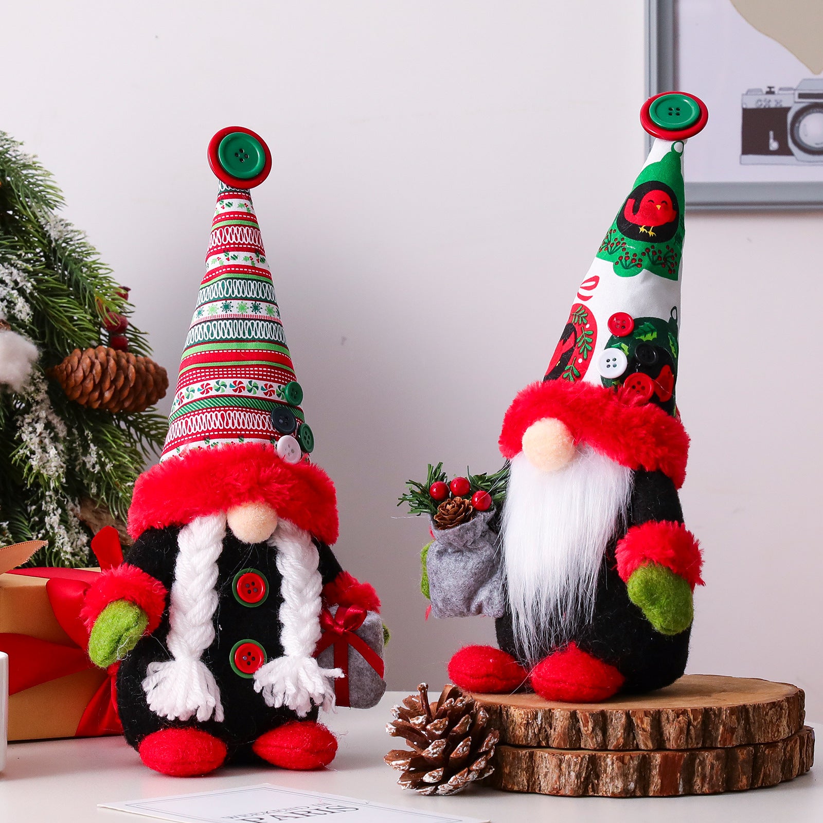 Christmas Santa gnomes with button hat