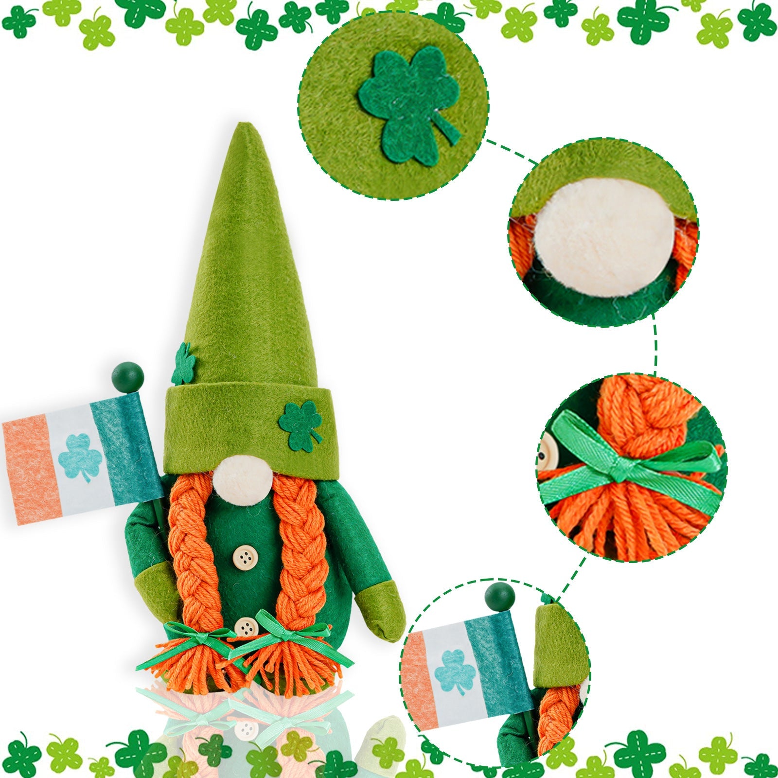 [1 left]St. Patrick's Day Green Hat Gnomes Holding Irish flag