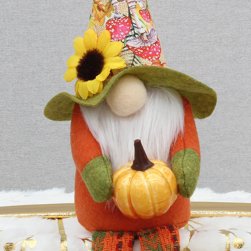 New Thanksgiving  Harvest season leg hanging Gnomes holding pumpkin