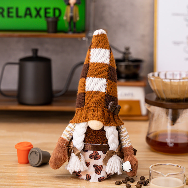 Knitted hat hugging coffee gnomes