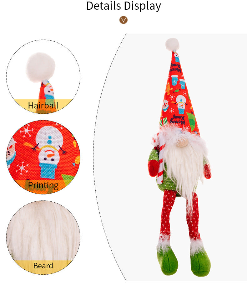 Christmas red and green pointed hat hanging leg gnomes