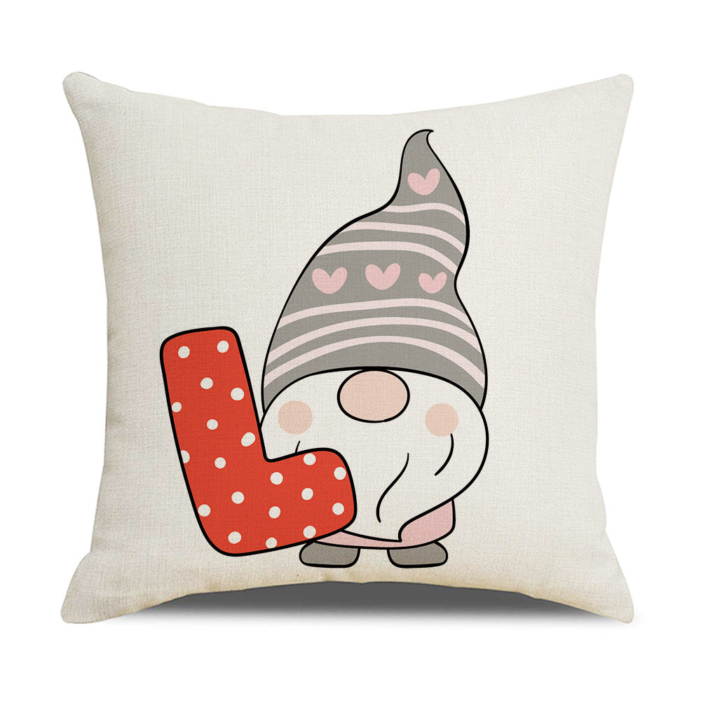 Cartoon Gnomes Valentine's LOVE Day Letter Linen Combination Cushion Case
