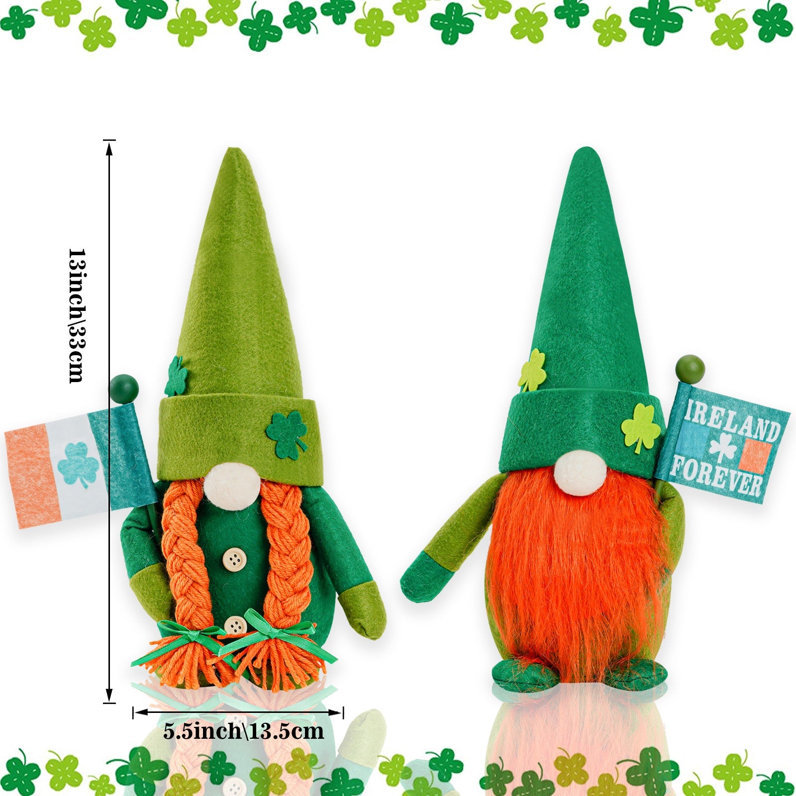 [1 left]St. Patrick's Day Green Hat Gnomes Holding Irish flag