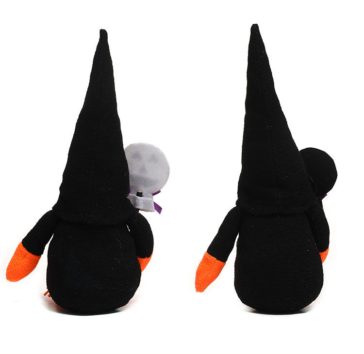 Halloween Black Gnomes with Orange Hair Holding Funny Emojo