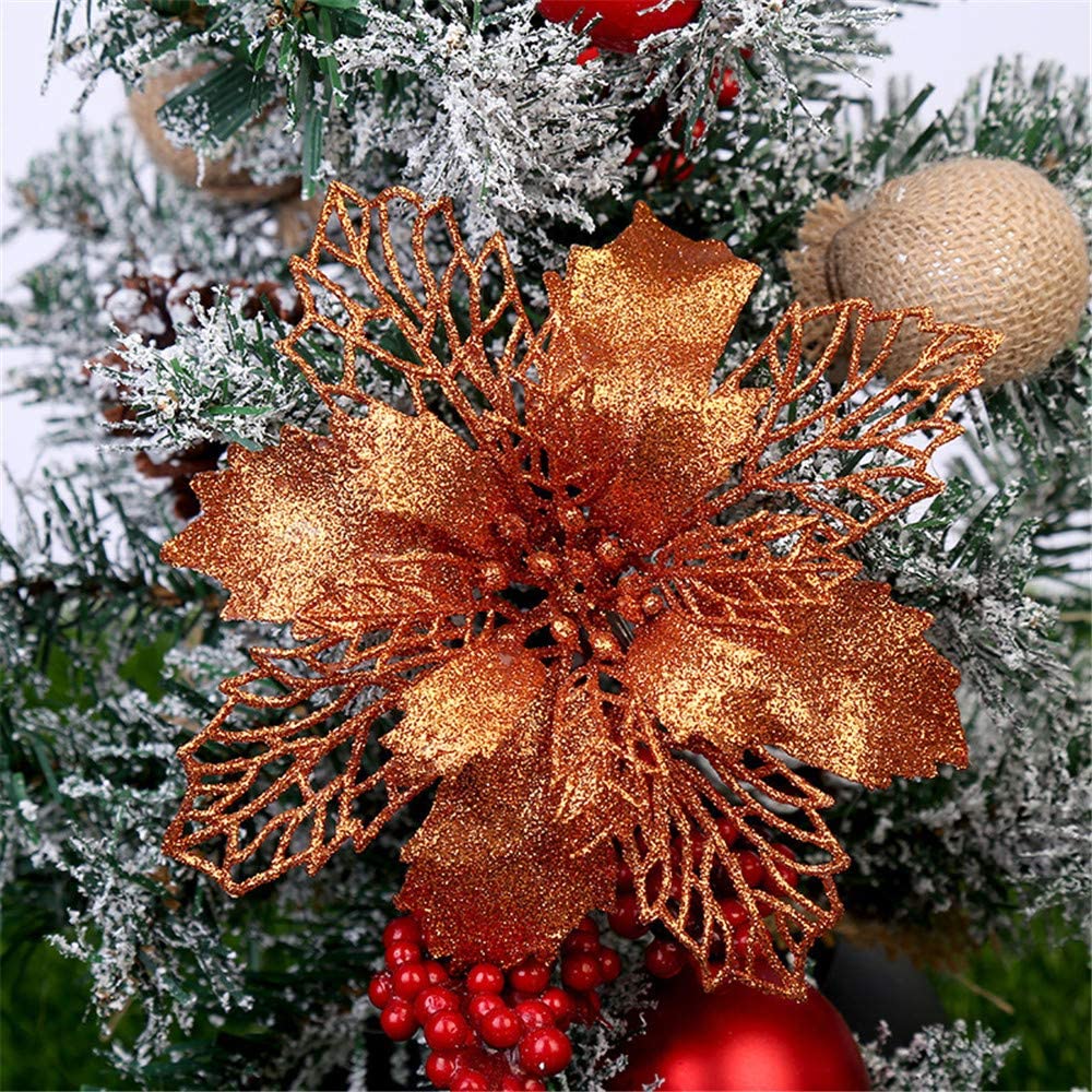 Artificial Christmas Glitter Poinsettia Flower For Holiday Decoration