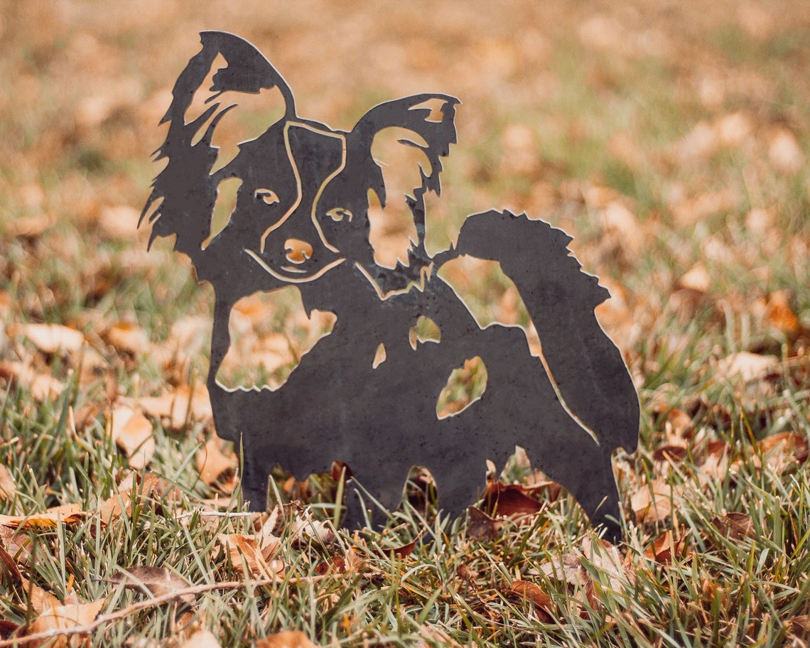 Papillon Dog Silhouette Metal Art