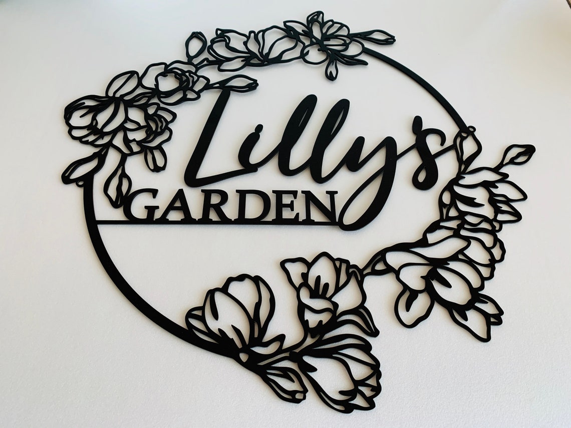 Personalized Custom Flower Garden Name Metal Art Sign