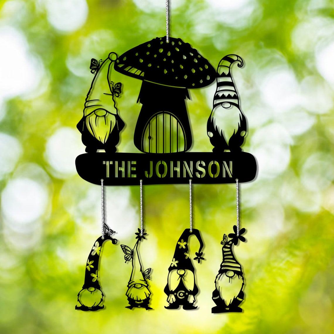 Personalized Custom Gnome Wind Chime Metal Hanging Sign