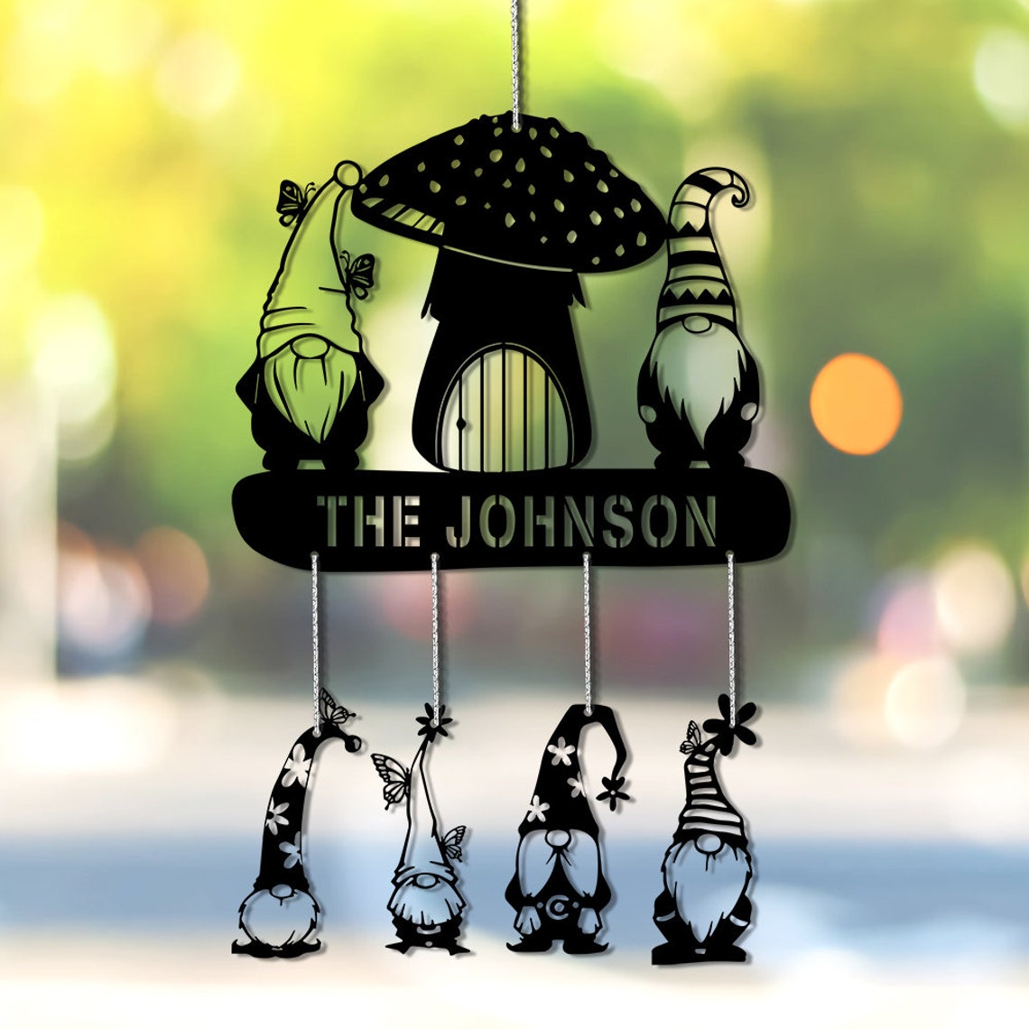Personalized Custom Gnome Wind Chime Metal Hanging Sign