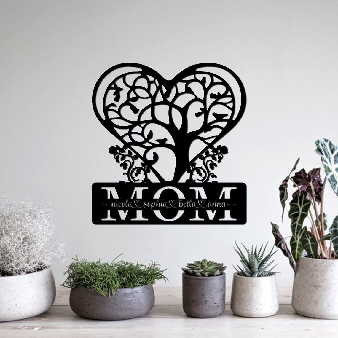 Personalized Custom Mom Heart Tree Metal Art