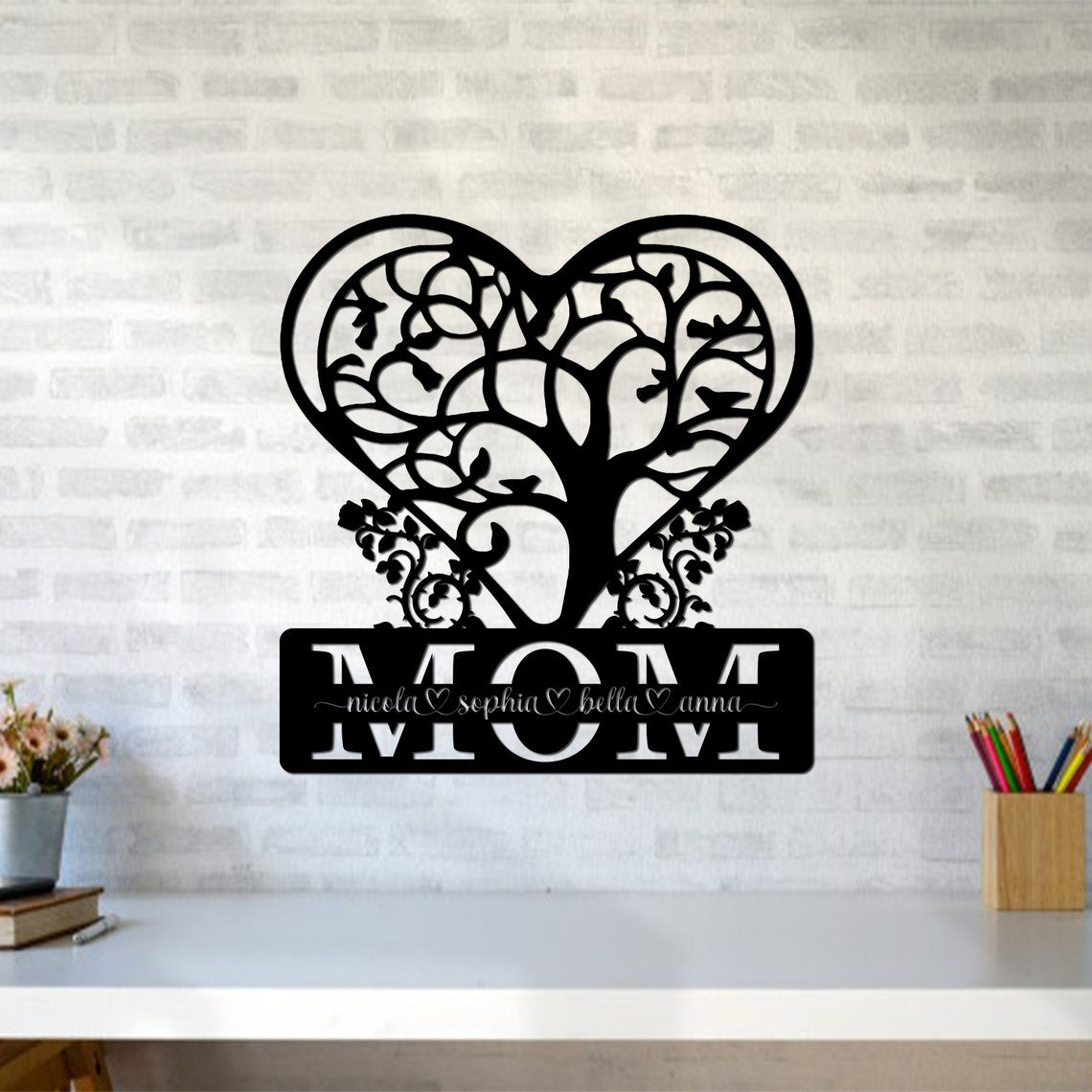 Personalized Custom Mom Heart Tree Metal Art