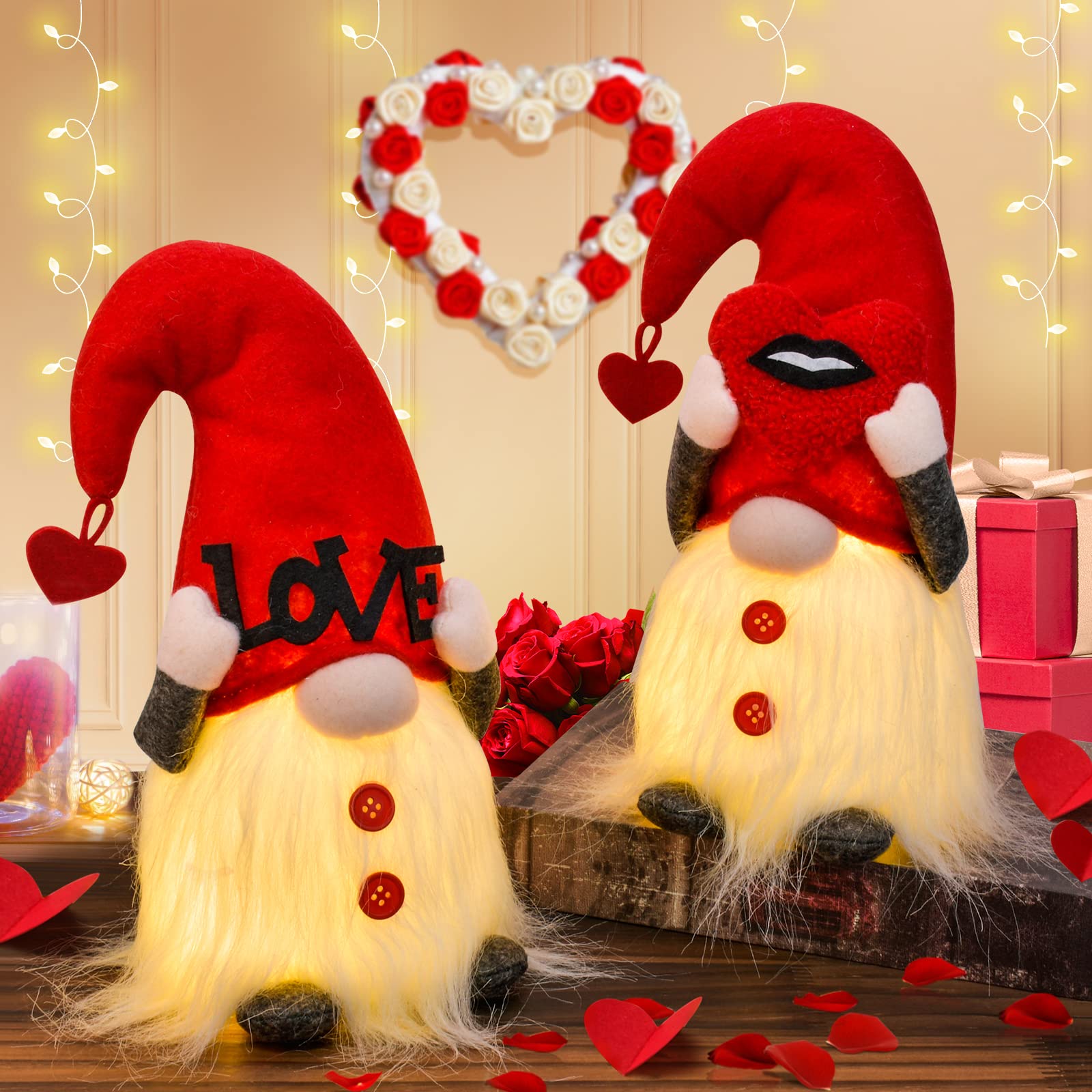 [1 left]Loving Your Kiss - Adorable Gnome Couple With LED Lights