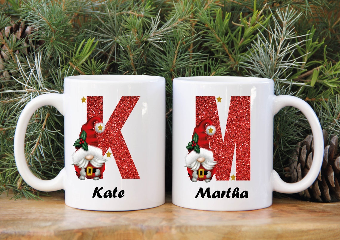 Personalized Custom Red Gnome Letter And Name Mug