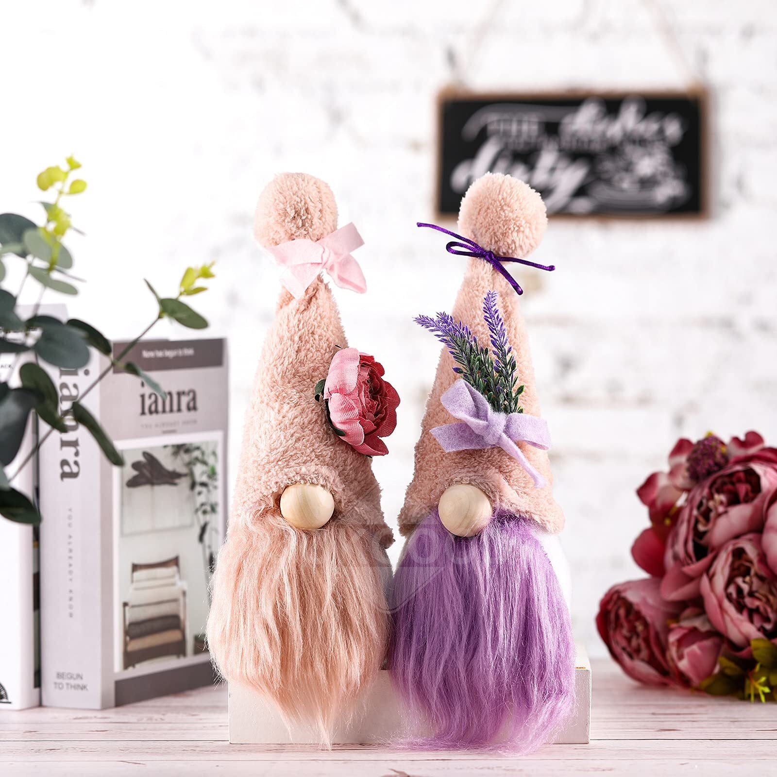 Handmade Rose Gnome And Lavender Gnome