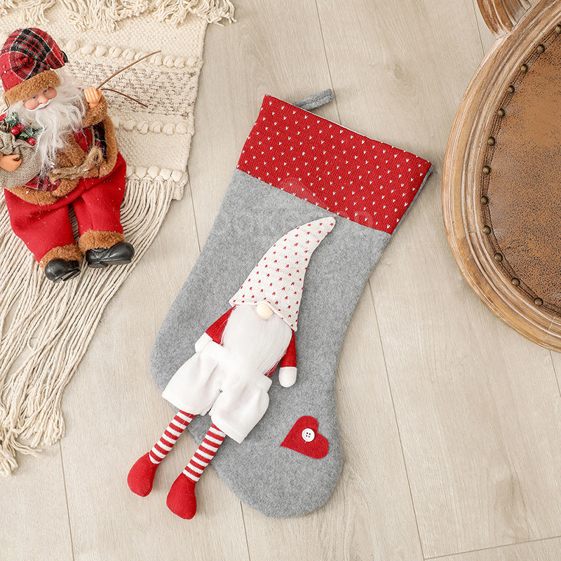Christmas Stocking With Long-legged Plush Gnome