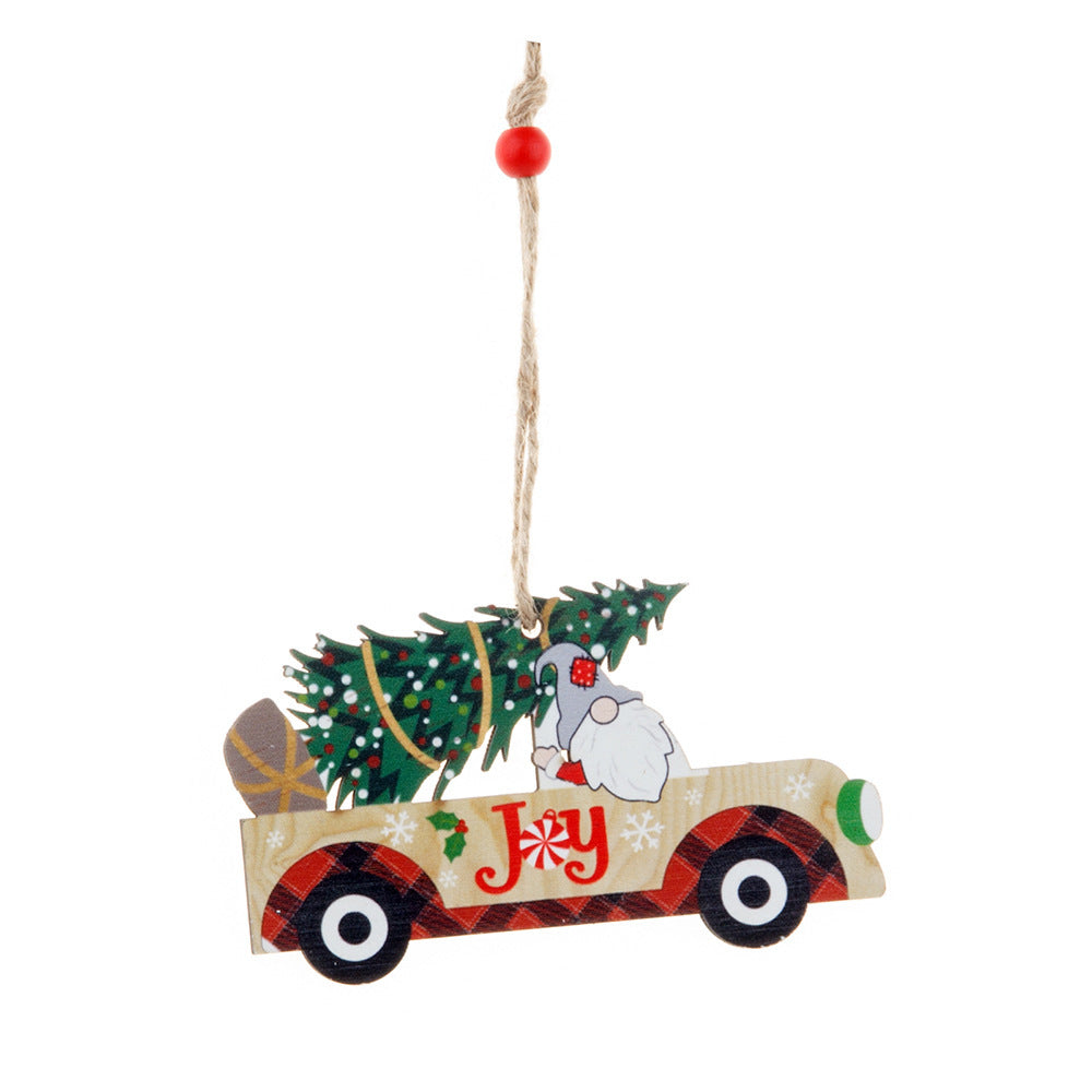 Wooden Christmas Driving Gnome Hanging