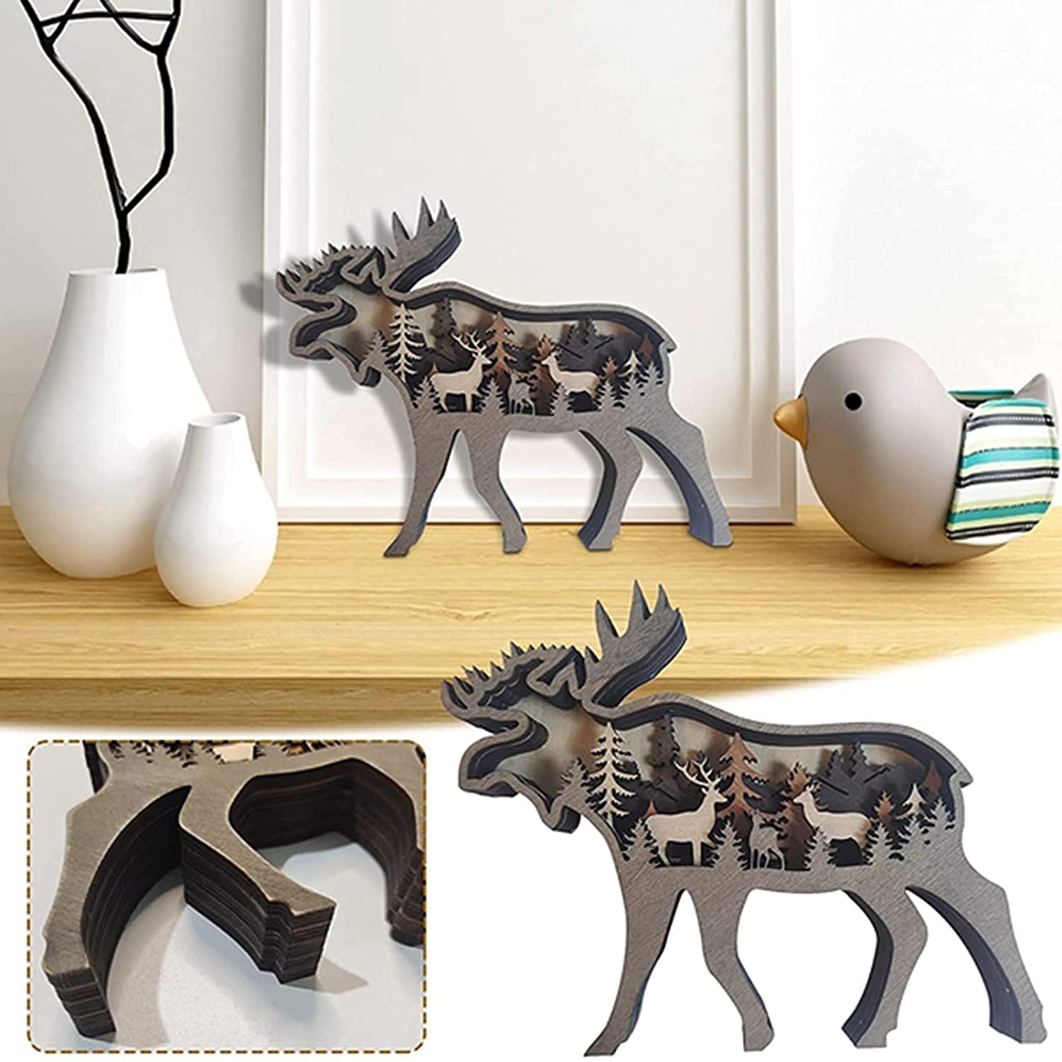 Hand-carved Wooden Animal And Forest For Gift And Decoration