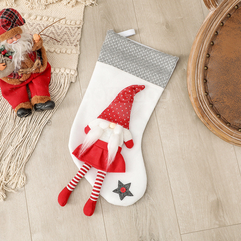 Christmas Stocking With Long-legged Plush Gnome