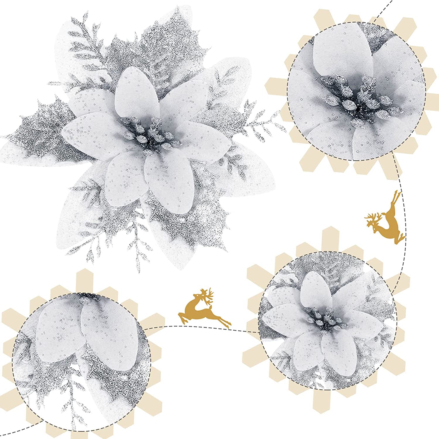 Artificial Fabric Poinsettia Flowers For Christmas Decor