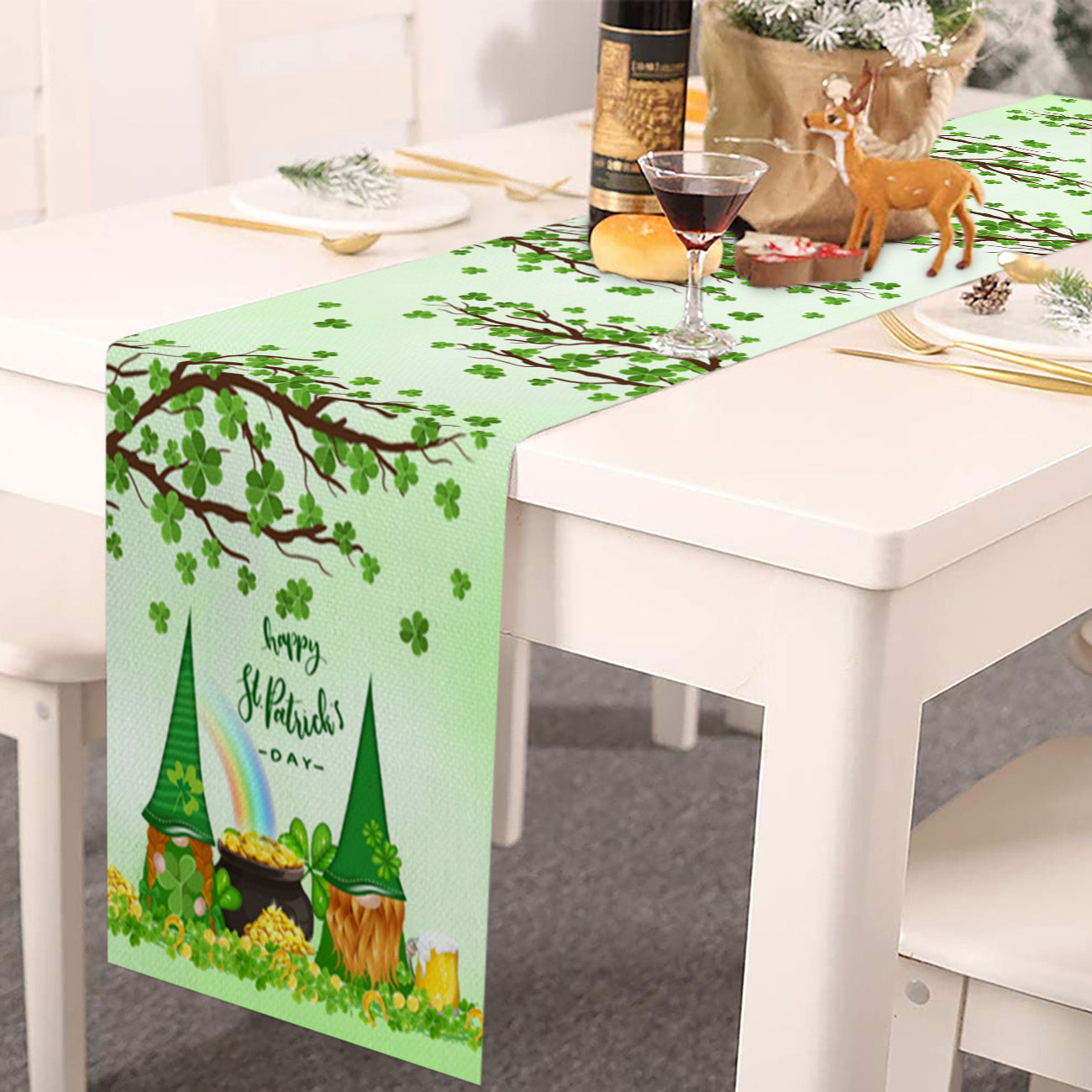 Tree Branch With Shamrock - St. Patrick's Day Gnome Table Runner
