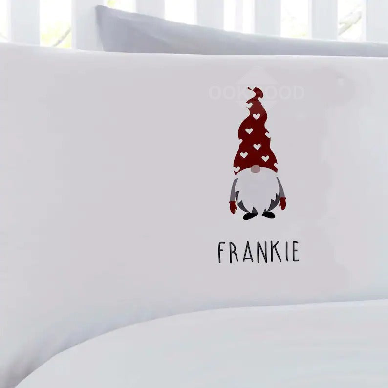 Personalized Custom Red Heart Gnome Pillowcase