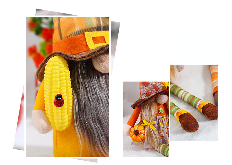 Thanksgiving long-leg Autumn Gnomes with Corn and Pumpkin