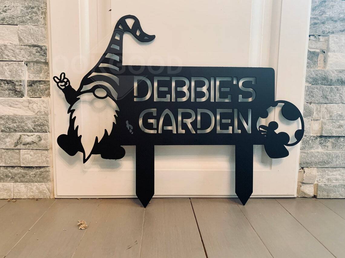 Personalized Custom Happy Gnome Metal Garden Sign