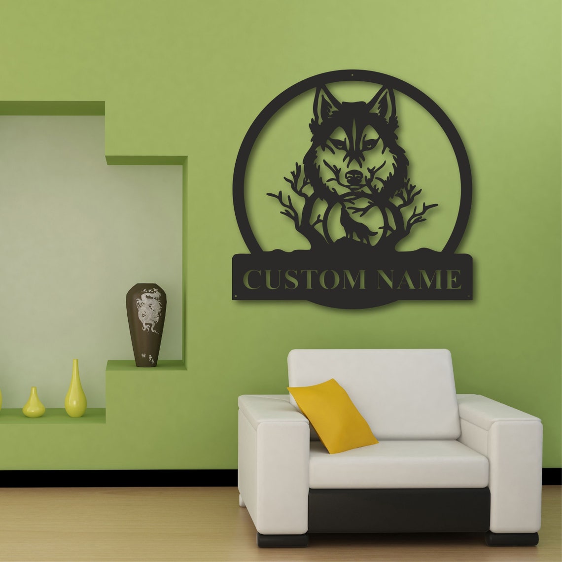Personalized Custom Wolf Metal Art Sign