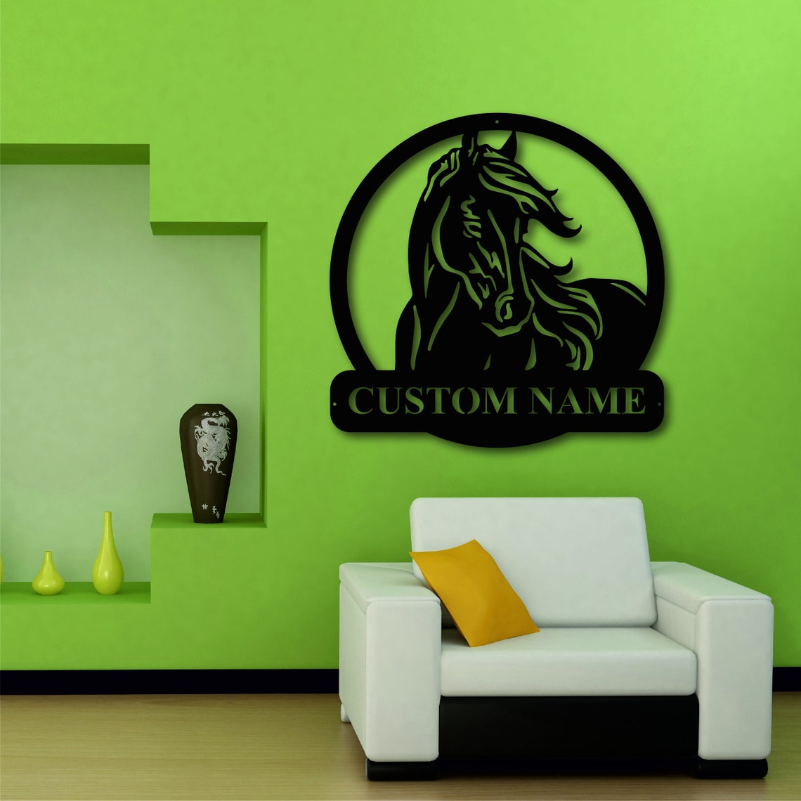 Personalized Custom Black Horse Metal Art Sign