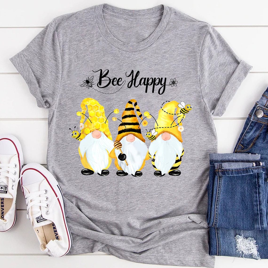 Bee Happy Gnome - Spring Summer Unisex T-shirt
