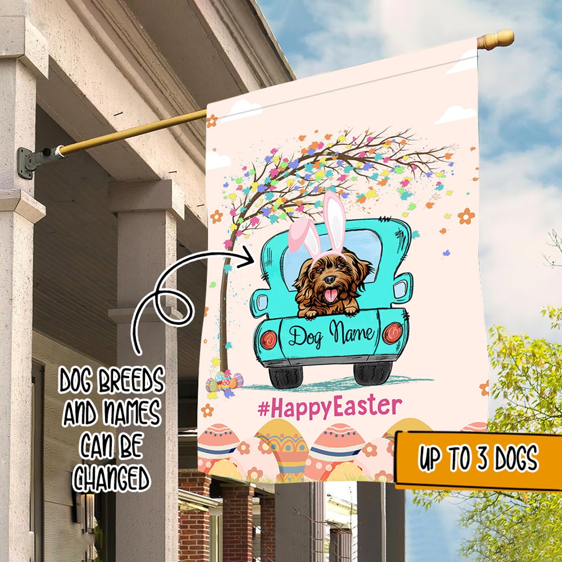 Dog In The Truck - Personalized Custom Easter Garden Flag