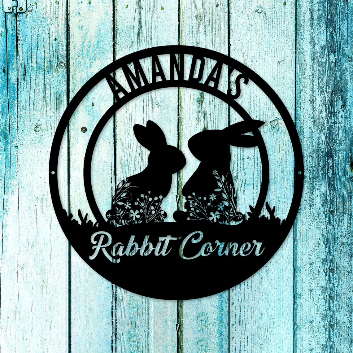 Amazon Rabbit Metal Sign Personalized Custom Floral Rabbit Metal Art Sign