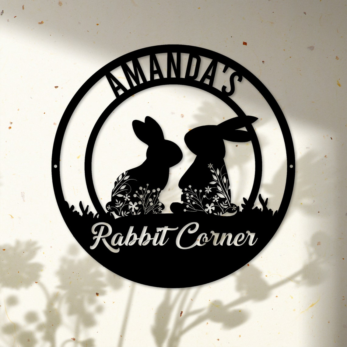 Amazon Rabbit Metal Sign Personalized Custom Floral Rabbit Metal Art Sign