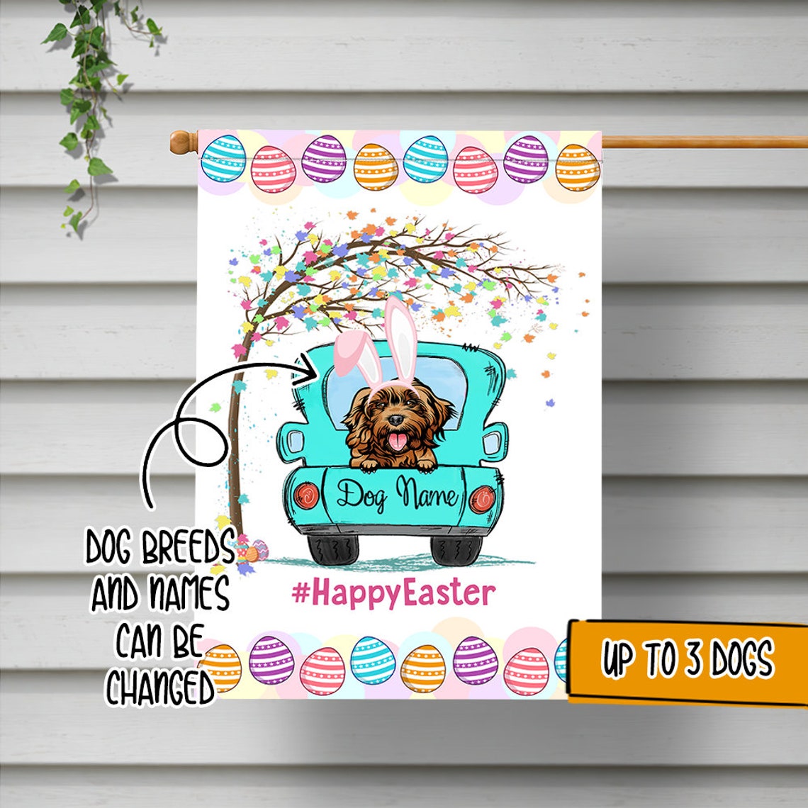 Dog In The Truck - Personalized Custom Easter Garden Flag
